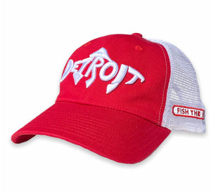 Detroit Fish - Unstructured Trucker Hat - Red / White